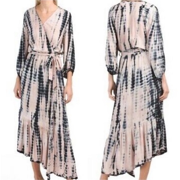 Young Fabulous & Broke Dresses & Skirts - Young Fabulous and Broke Jillian Tie Dye Dress Balloon Sleeves Faux Wrap Small